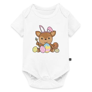 joyeuses Pâques doux cerf de Pâques avec œufs de Pâques - Body à manches courtes Premium Bébé - blanc - Devant