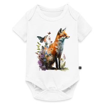 Fox Art Animal Gift Forest Flowers Animal Motif - Baby Premium short-sleeve bodysuit - white - Front