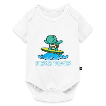 Cute kawaii turtle on surfboard with surfers - Baby Premium short-sleeve bodysuit - white - Front