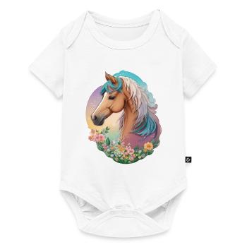 Pferd Pastell Farben Pony in Aquarell Reitsport - Baby Premium Kurzarmbody - Weiß - Vorne