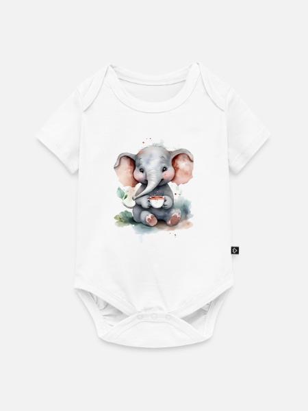 Elefant mit Kaffee -Aquarellstil - Baby Premium Kurzarmbody - Weiß
