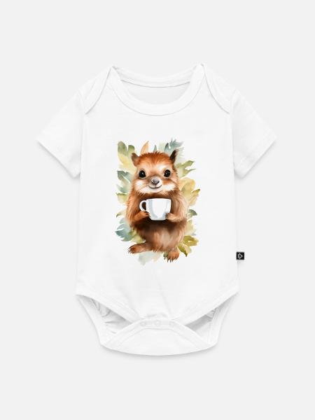 Eichhörnchen mit Kaffee -Aquarellstil - Baby Premium Kurzarmbody - Weiß