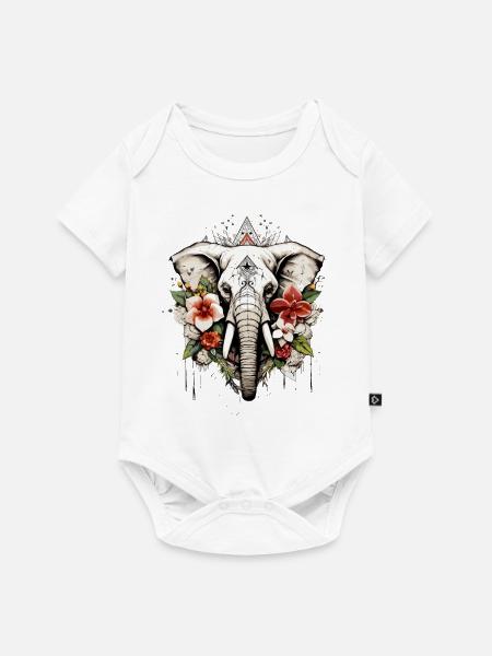 Elefant geometrisch - Baby Premium Kurzarmbody - Weiß