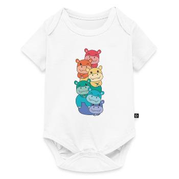 Regenbogen Hippo süße bunte Hippo für Kinder - Baby Premium Kurzarmbody - Weiß - Vorne