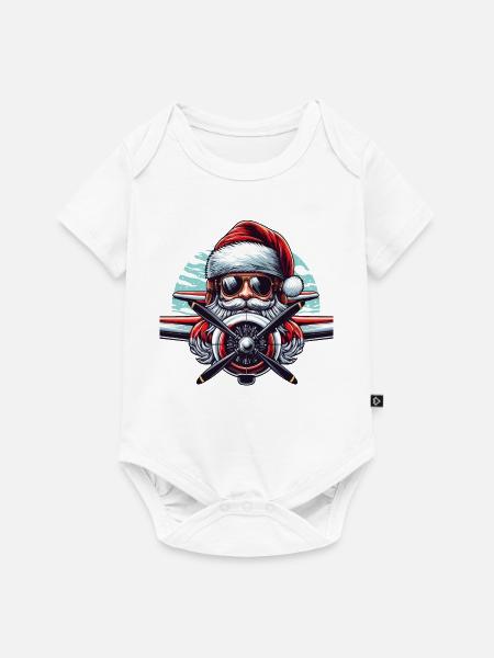 Pilot Santa Clause Flying Christmas Flugzeug - Baby Premium Kurzarmbody - Weiß