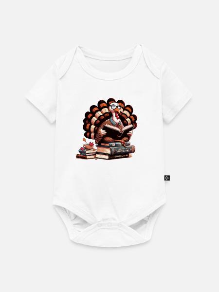 Thanksgiving Lese Truthahn Bücherfreund Buch - Baby Premium Kurzarmbody - Weiß