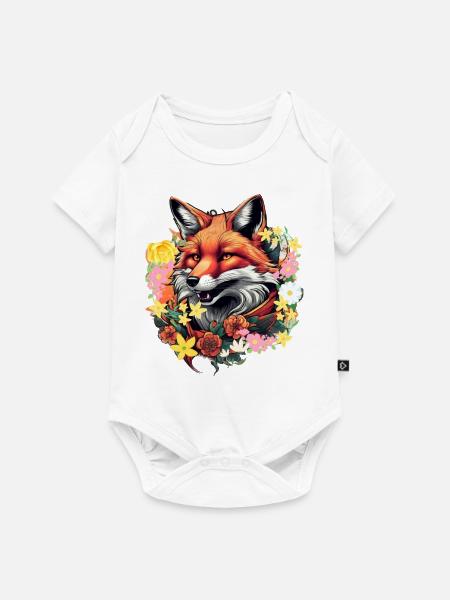 Fuchs,blumen,blumenkranz,Ornament - Baby Premium Kurzarmbody - Weiß