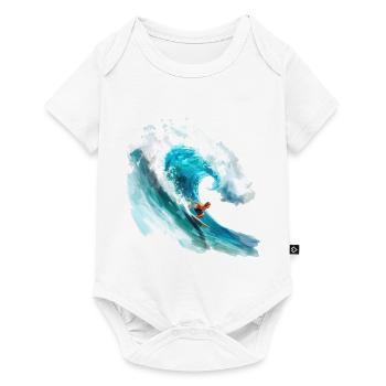 Surfer riding a big wave in a 2D - Baby Premium short-sleeve bodysuit - white - Front