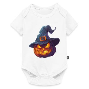 Citrouille effrayante avec chapeau de sorcière - Body à manches courtes Premium Bébé - blanc - Devant