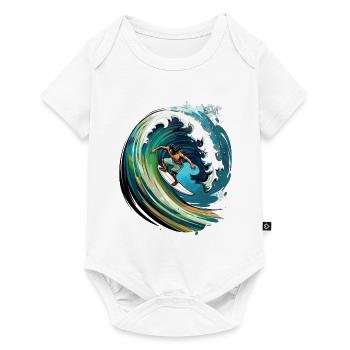 Surfer on a big wave in a 2D illustration - Baby Premium short-sleeve bodysuit - white - Front