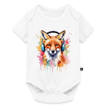 Fuchs Kopfhörer Musik Bunt Tier Design Print - Baby Premium Kurzarmbody - Weiß - Vorne
