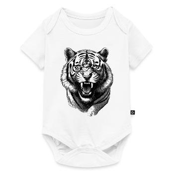 Aggressiver Tiger Shirt für Fitnessstudio - Baby Premium Kurzarmbody - Weiß - Vorne
