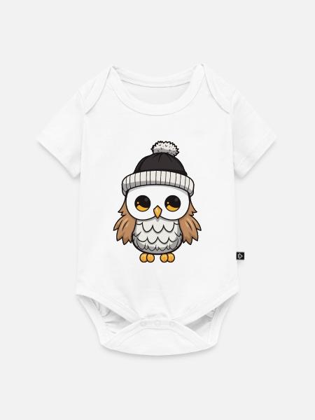Eule Winter Comic Mütze - Baby Premium Kurzarmbody - Weiß