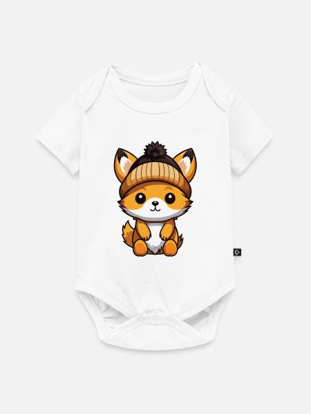 Fuchs Winter Comic Mütze - Baby Premium Kurzarmbody - Weiß