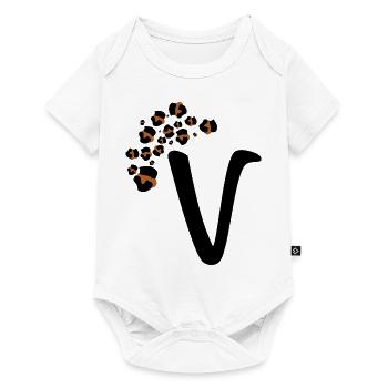 Lettre v motifs léopard - Body à manches courtes Premium Bébé - blanc - Devant