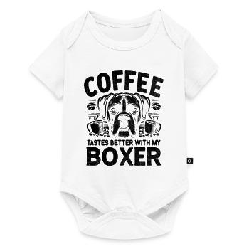 Le café a meilleur goût avec mon boxeur amateur de caféine - Body à manches courtes Premium Bébé - blanc - Devant