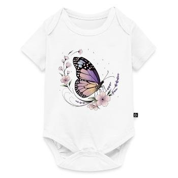 Papillon et fleurs au printemps - Body à manches courtes Premium Bébé - blanc - Devant