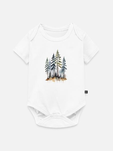 Waldtöne: Aquarell Kiefern - Baby Premium Kurzarmbody - Weiß