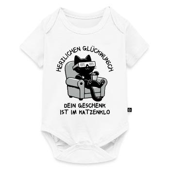 Herzlichen Glückwunsch - Geschenk ist im Katzenklo - Baby Premium Kurzarmbody - Weiß - Vorne