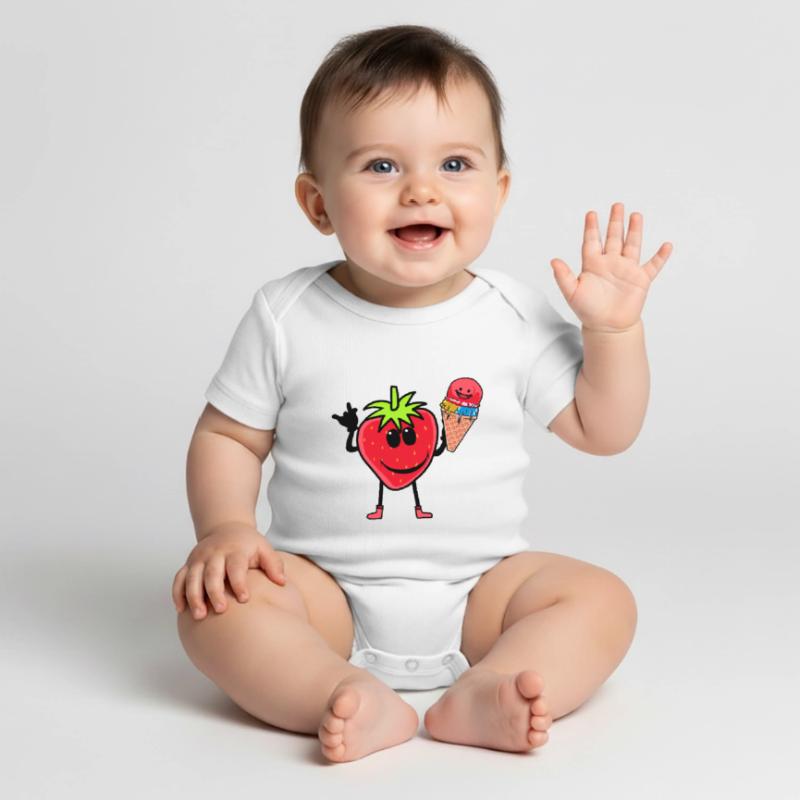 Erdbeerer Erdbeere Eis Eiscrem Eiskrem Kinder Baby Premium Kurzarmbody