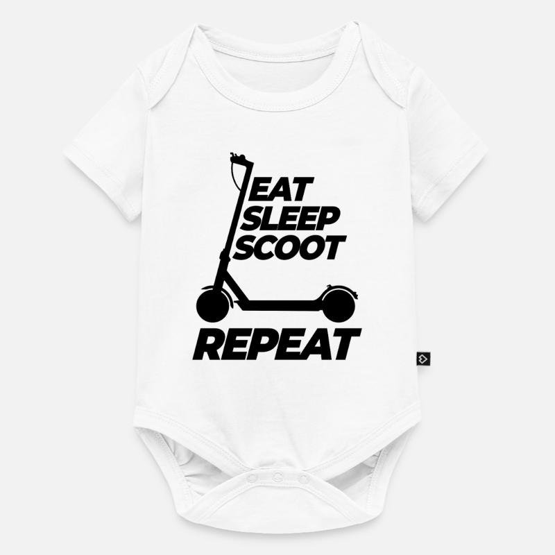 Eat Sleep Scoot Repeat, E-Scooter, Elektro Roller - Baby Premium Kurzarmbody - Weiß