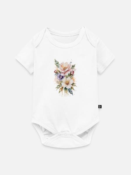 Ätherisches Aquarell Blumenstrauß - Baby Premium Kurzarmbody - Weiß