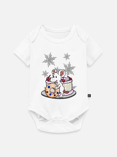 Xmas Weihnachten Maus naschen Weihnachtsgeschenk - Baby Premium Kurzarmbody - Weiß