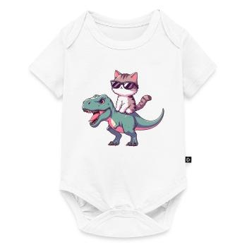 Chaton Cool sur T-Rex Drôle Tendance Dinosaure - Body à manches courtes Premium Bébé - blanc - Devant