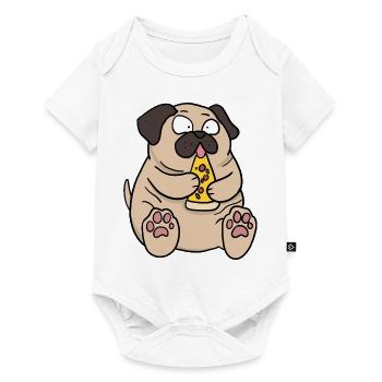 Fat Pug Dog Eating Pizza Funny Comic Style - Baby Premium short-sleeve bodysuit - white - Front