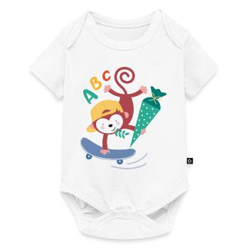 Monkey on skateboard with school cone schoolchild - Baby Premium short-sleeve bodysuit - white - Front