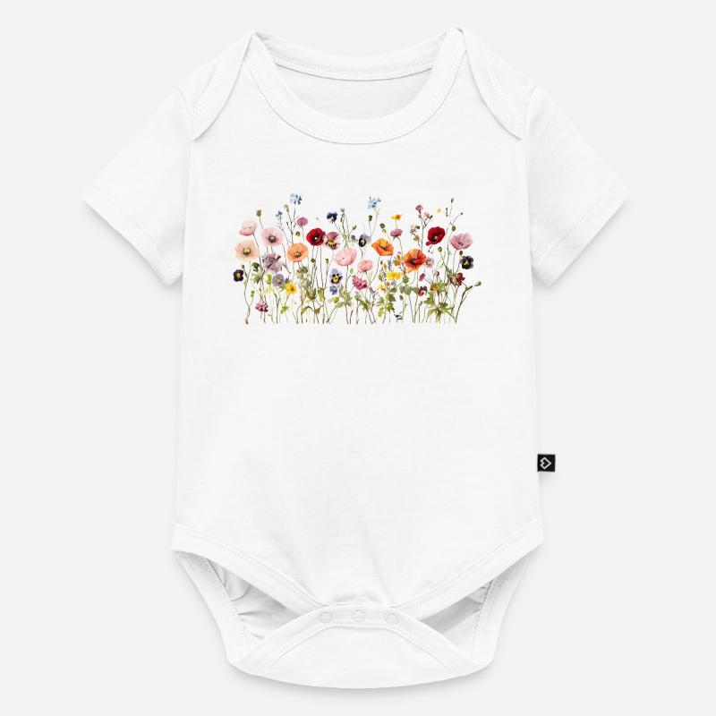 Prairie de fleurs sauvages – Fleurs d’aquarelle naturelles - Body à manches courtes Premium Bébé - blanc