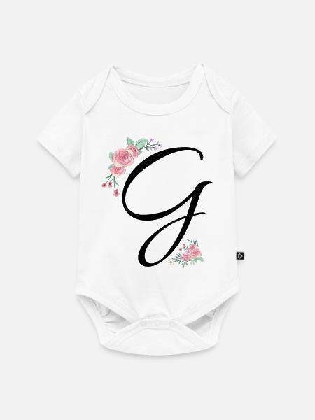 Buchstabe g Blumen - Baby Premium Kurzarmbody - Weiß
