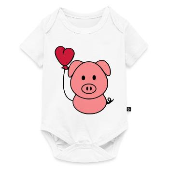 Schweinchen mit Herzballon - Baby Premium Kurzarmbody - Weiß - Vorne
