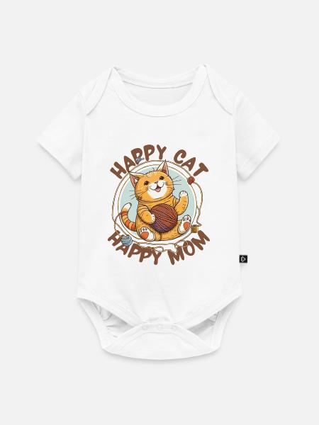 Glückliche Katze Glückliche Mutter - Baby Premium Kurzarmbody - Weiß