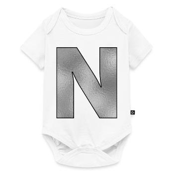 Lettre N Argent - Body à manches courtes Premium Bébé - blanc - Devant
