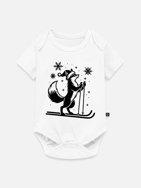 Weihnachtsfuchs auf Skiern - Baby Premium Kurzarmbody - Weiß
