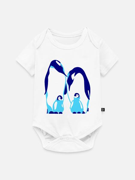 Pinguin-Familie - Baby Premium Kurzarmbody - Weiß