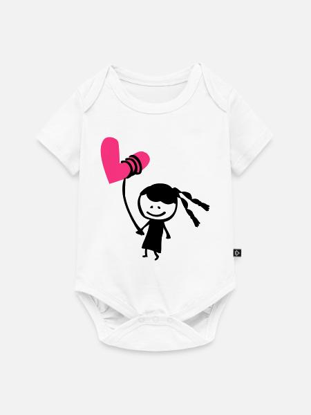 Kleines Mädchen mit Herzballon - Baby Premium Kurzarmbody - Weiß