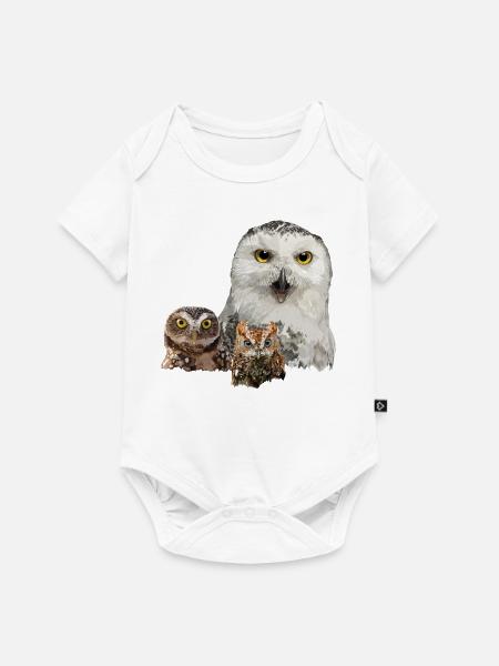 Eule, Eule und Eule - Baby Premium Kurzarmbody - Weiß