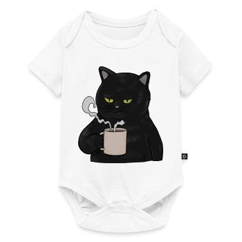 Mürrische schwarze Katze mit Kaffee Morgenmuffel - Baby Premium Kurzarmbody - Weiß - Vorne
