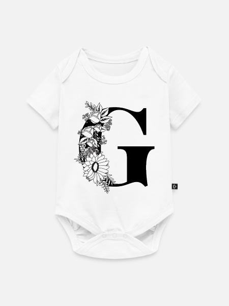Blumenbuchstabe g schwarz-weiß - Baby Premium Kurzarmbody - Weiß