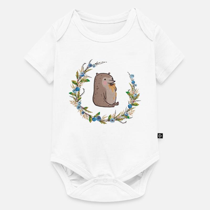 Ours au miel avec des myrtilles - Body à manches courtes Premium Bébé - blanc