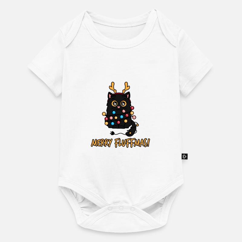 Cadeau de chat moelleux noir de Noël - Body à manches courtes Premium Bébé - blanc