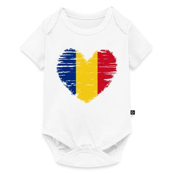 Roumanie coeur drapeau blason - Body à manches courtes Premium Bébé - blanc - Devant