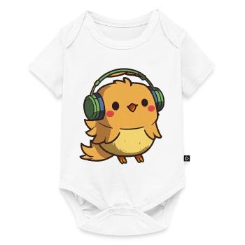 Kawaii Cute Happy Colorful Chicken avec des écouteurs - Body à manches courtes Premium Bébé - blanc - Devant