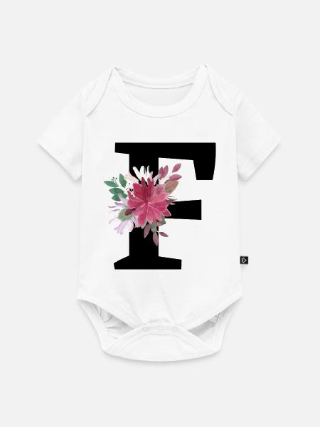 Buchstabe f blumig - Baby Premium Kurzarmbody - Weiß