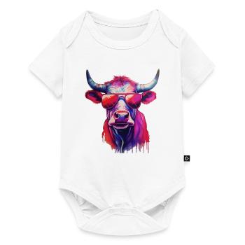 Drôle de vache portant des lunettes de soleil - Body à manches courtes Premium Bébé - blanc - Devant