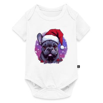 Bouledogue français avec casquette de Père Noël - Body à manches courtes Premium Bébé - blanc - Devant
