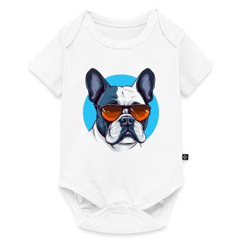 Bouledogue français avec lunettes de soleil - Body à manches courtes Premium Bébé - blanc - Devant