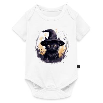 Chat noir avec chapeau de sorcière - Body à manches courtes Premium Bébé - blanc - Devant